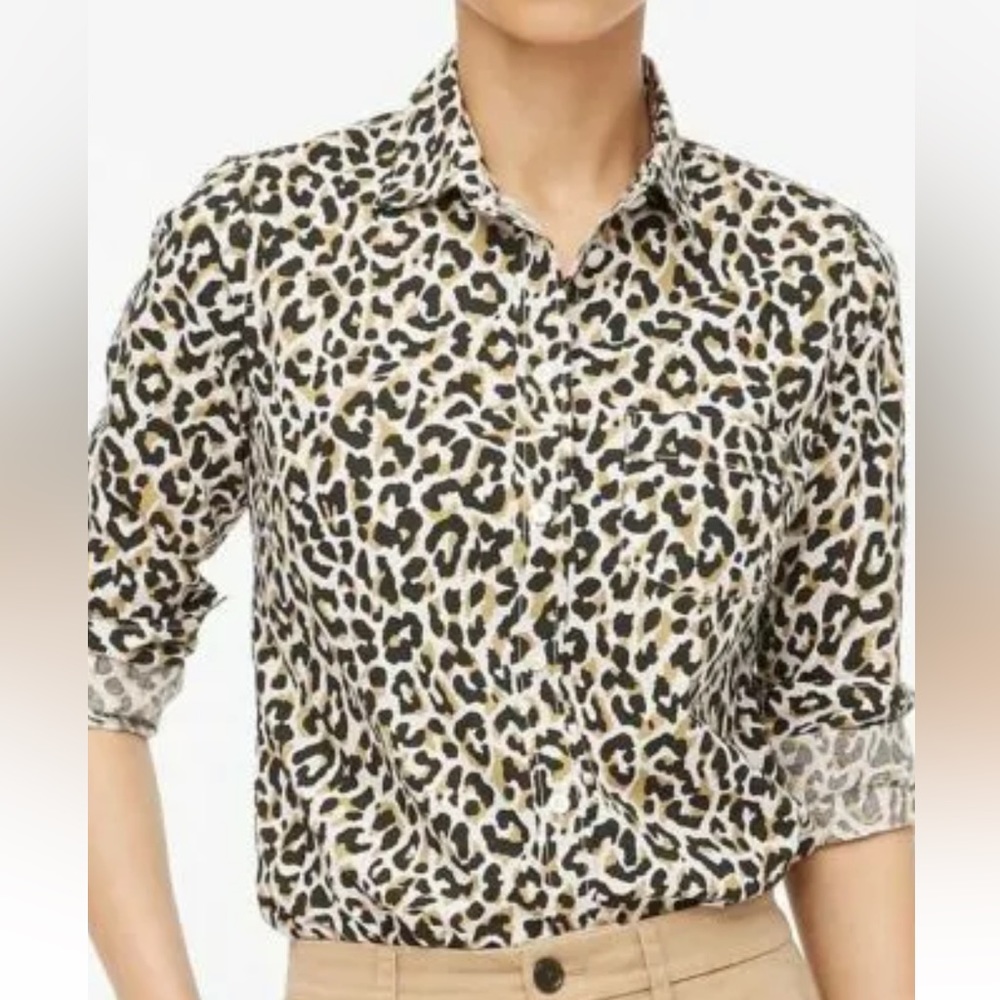 J.Crew perfect fit leopard cotton poplin pullover shirt